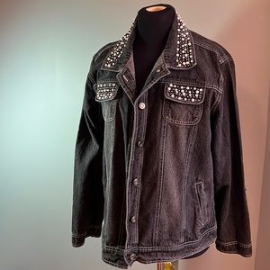 Frazzle denim jacket with pearls and rhinestones